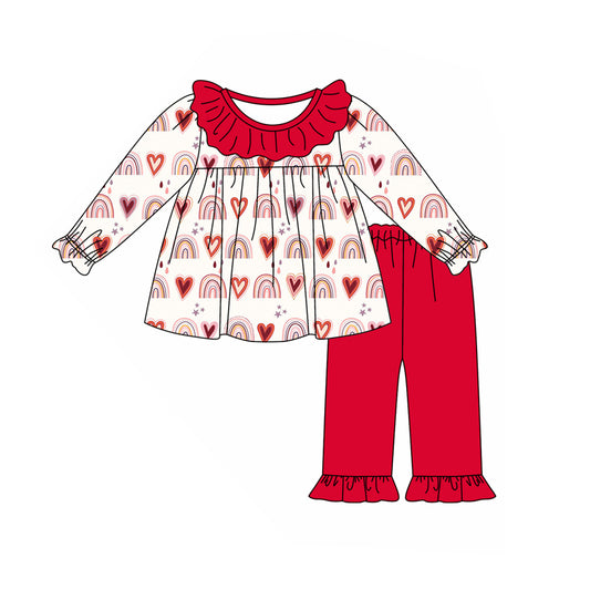 Baby Girl Toddler Valentine Hearts Rainbow Tunic Red Pants Set