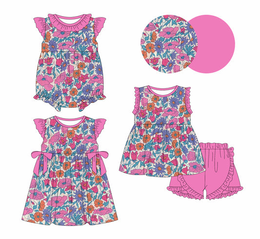 ( Moq 5 Each Style ) Baby Girls Kids Pink Flower Sibling Summer Romper Dress Set Clothes