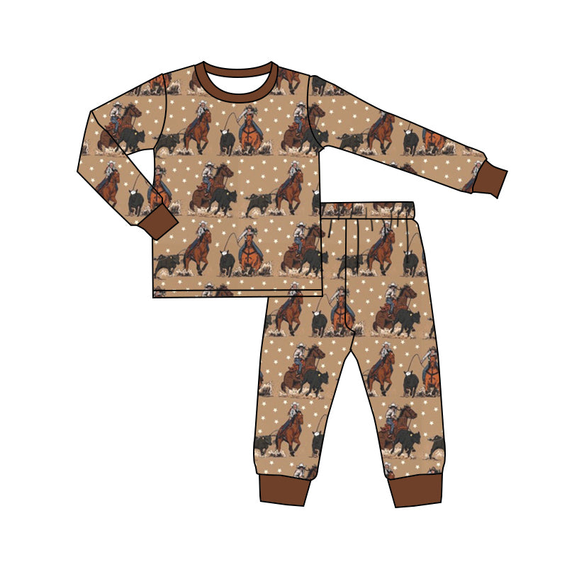 Baby Boy Western Rodeo Cow Shirt Pants Pajamas Set