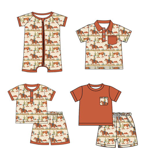 Baby Boy Short Sleeves Western Rodeo Cactus Sibling Romper Shirt Set ( Moq 5 Each Style ) 3.1