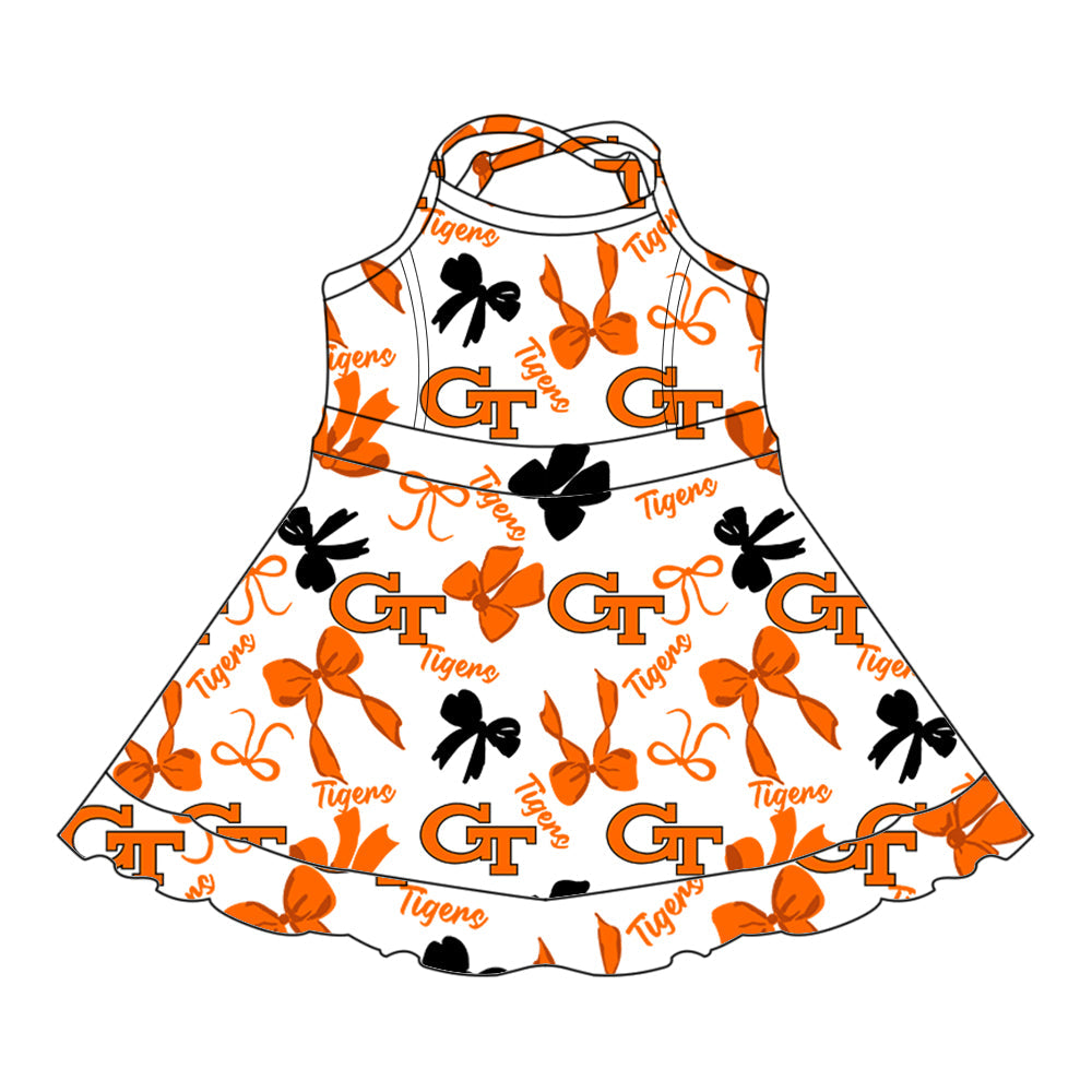 ( Moq 5 each style ) Baby Boy Girl Team Cheer Sibling Shirt Orange Bows Dress Set 8.2