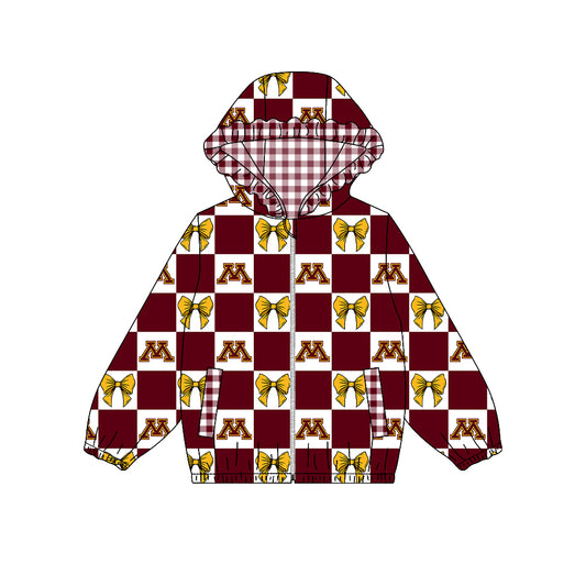 ( Moq 5 ) Custom Baby Girl Kids Pockets Zipper Hoodie Bows Team Jacket Coat Tops