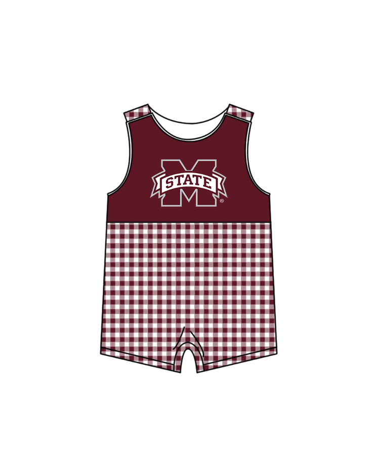 ( Moq 5 ) Baby Boys Kids Sleeveless M State Plaid Team Summer Romper