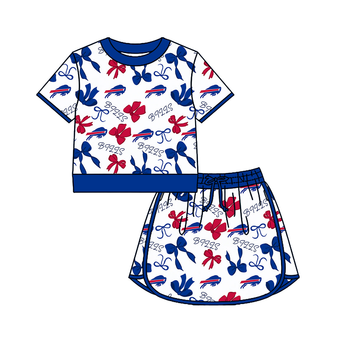 ( Moq 5 ) Baby Girls Kids Short Sleeves Bows Shirt Skirt Shorts Team Set Clothes