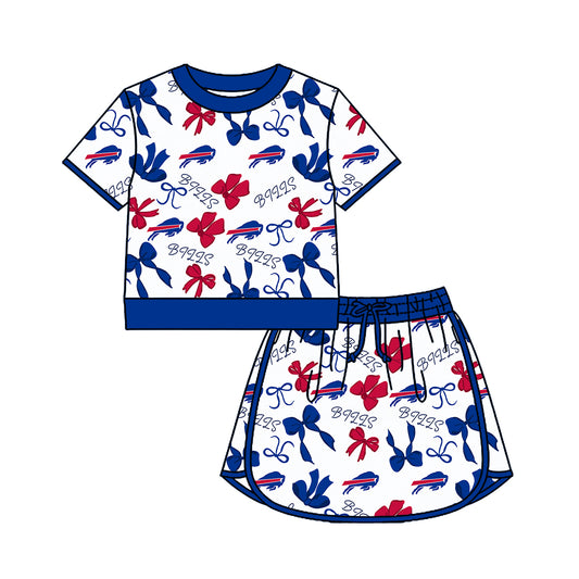 ( Moq 5 ) Baby Girls Kids Short Sleeves Bows Shirt Skirt Shorts Team Set Clothes