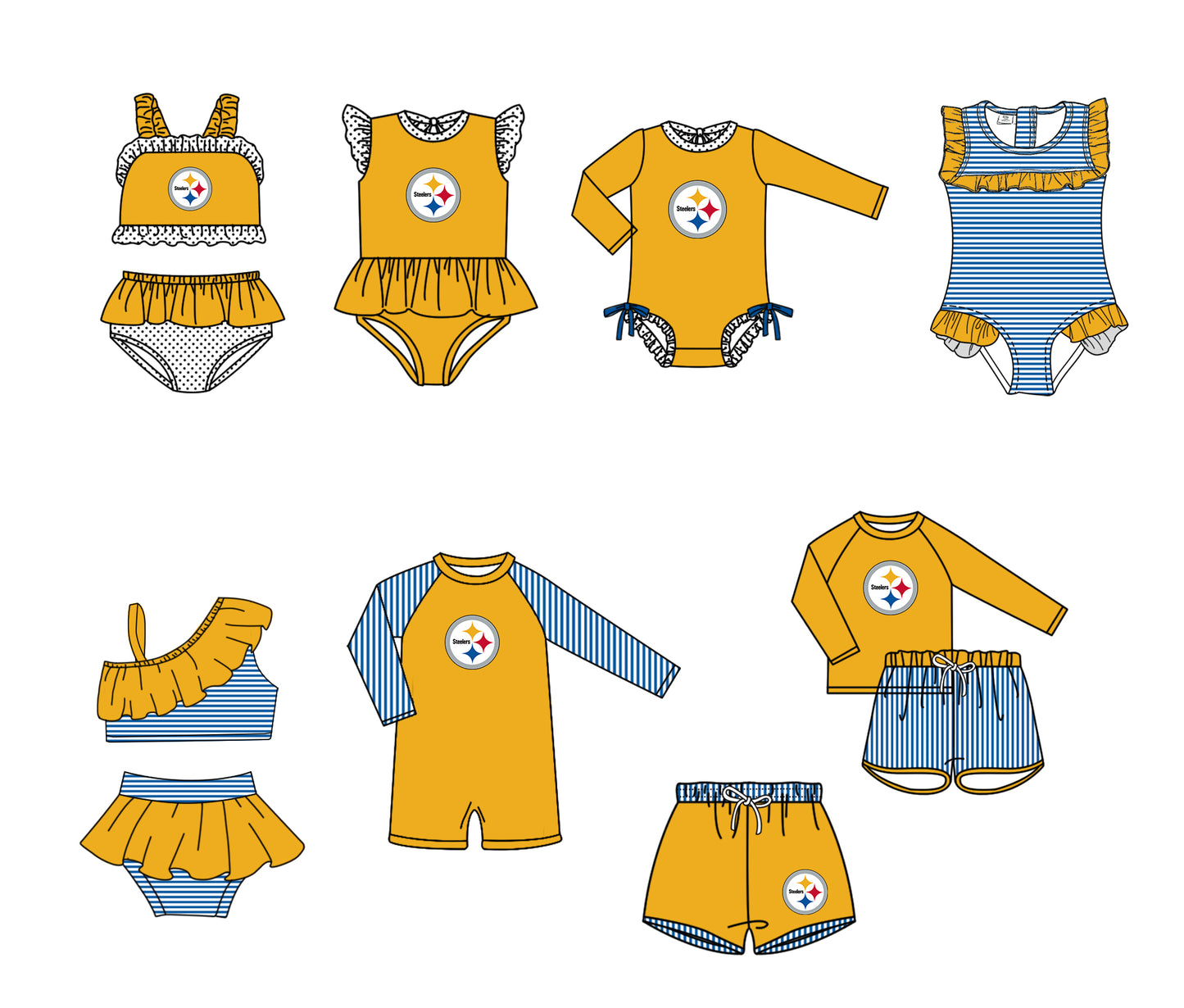 ( Moq 5 Each Style ) Baby Boys Girls Kids Team Sibling Jumpsuits Sets Swimsuits Clothes