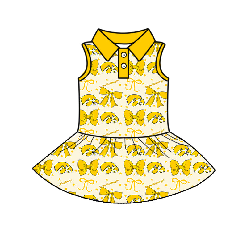 ( Moq 5 each style ) Baby Girl Toddler Team Yellow Bows Sibling Dress Set
