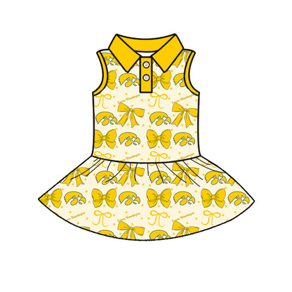 ( Moq 5 each style ) Baby Girl Toddler Team Yellow Bows Sibling Dress Set