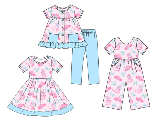 ( Moq 5 Each Style ) Sibling Baby Girls Kids Short Sleeves Flower Boots Bows Western Dress Jumpsuit Set Clothes
