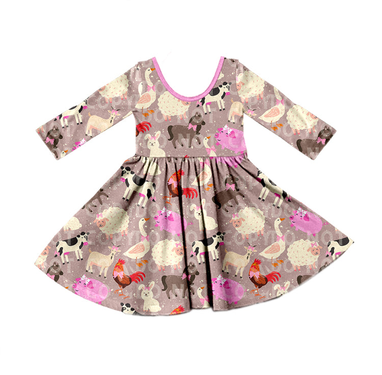 Baby Girl Long Sleeves Farm Animals Hoodie Dress