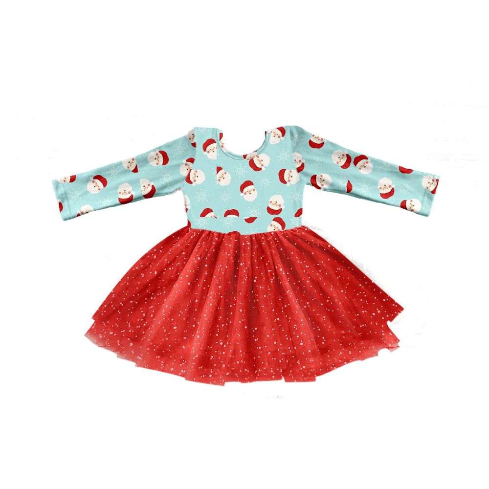 Baby Girl Blue Long Sleeves Christmas Santa Red Tulle Dress