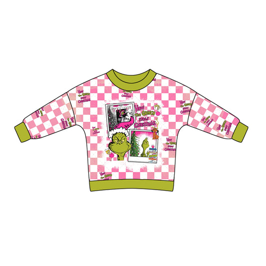 Baby Girl Long Sleeves Christmas Face Checkered Shirt