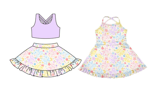 ( Moq 5 Each Style ) Baby Girl Sleeveless Butterfly Flower Sibling Yoga Active Dress Set 3.24