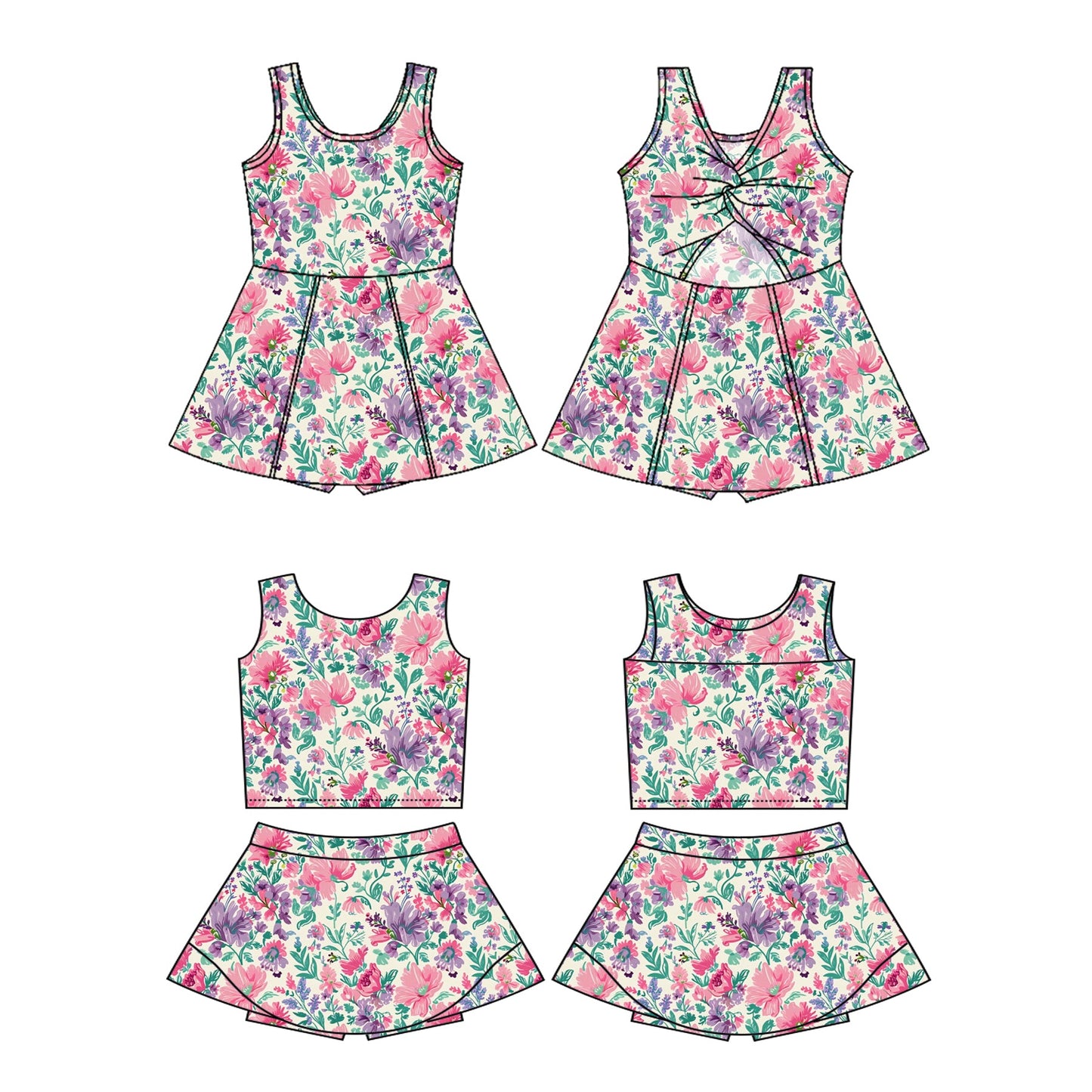 ( Moq 5 Each Style ) Baby Girl Sleeveless Flower Sibling Skorts Dress Set 3.27