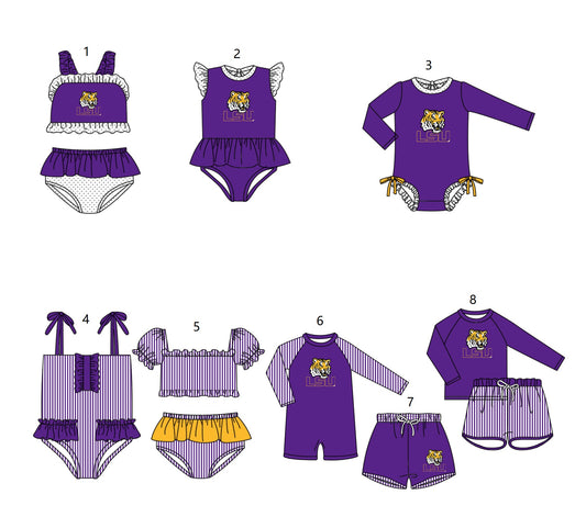 ( Moq 5 Each Style ) Baby Boys Girls Kids Team Sibling Purple Jumpsuits Sets Swimsuits