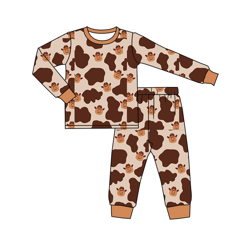 Baby Boy Western Halloween Pumpkin Shirt Pants Pajamas Set