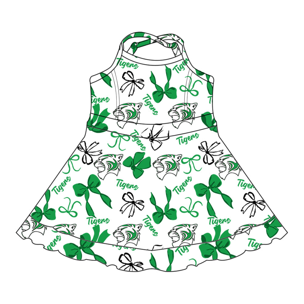 ( Moq 5 each style ) Baby Boy Girl Team Cheer Sibling Shirt Tigers Bows Dress Set 8.4