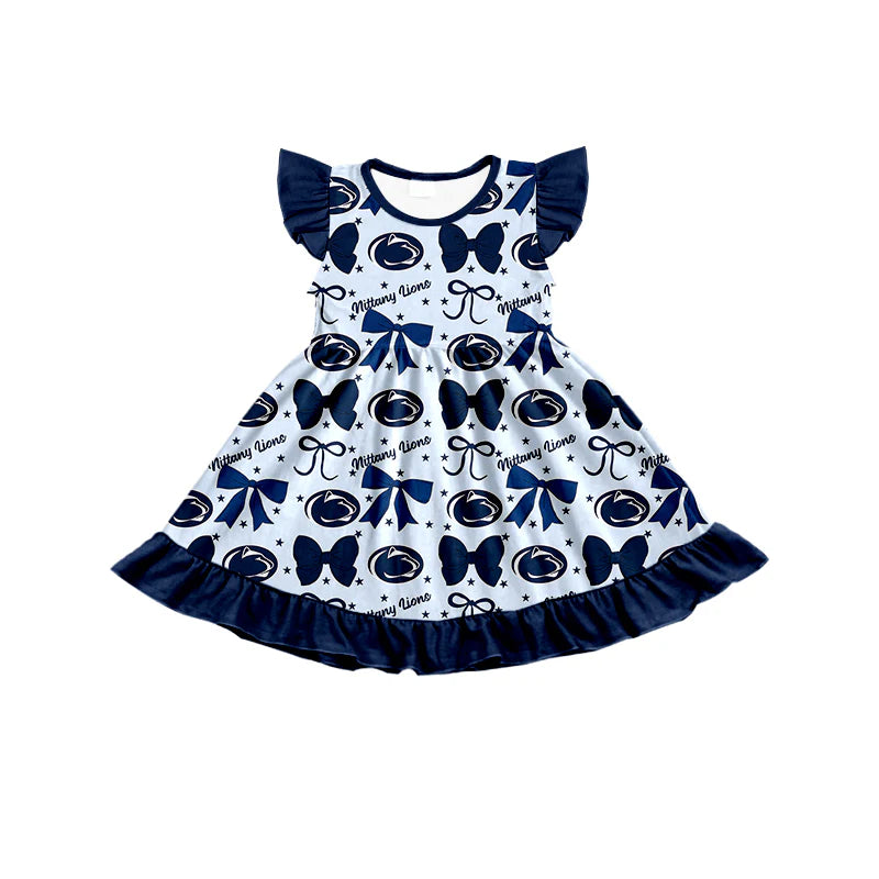 ( Moq 5 each style ) Baby Girl Toddler Team Blue Bows Sibling Dress Set 6.27