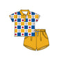 ( Moq 5 Each Style ) Baby Boys Girls Toddler Bows Team Sibling Blue Yellow Plaid Shorts Dress Sets Clothes