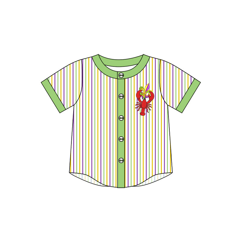 Baby Boy Short Sleeves Stripes Mardi Gras Crawfish Print Buttons Shirt Moq 5