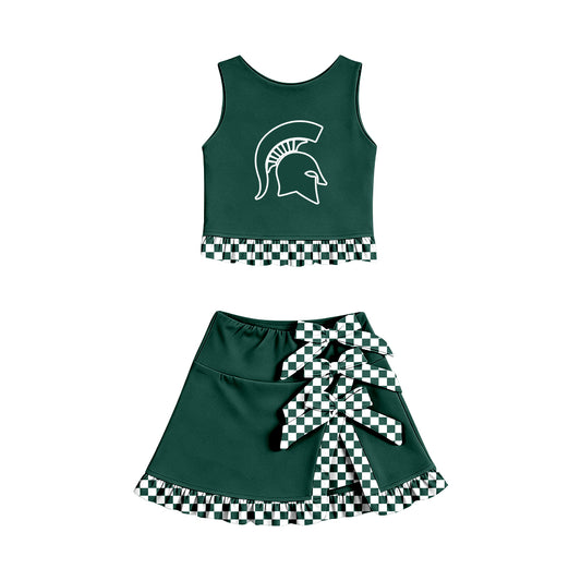 ( Moq 5 ) Baby Girls Kids Sleeveless Vest Bows Skirt Shorts Team Set Cheer Clothes