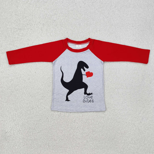 Baby Kids Toddler Red Long Sleeves Valentines Dinosaur Shirt Tops