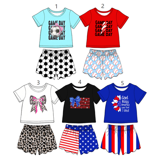 ( Moq 30 Each Style ) Sibling Baby Girls Kids Short Sleeves Tops Scallop Shorts Sets Summer Clothes