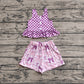 Baby Girl Straps Purple Checkered Tops Bows Shorts Clothes Set RTS