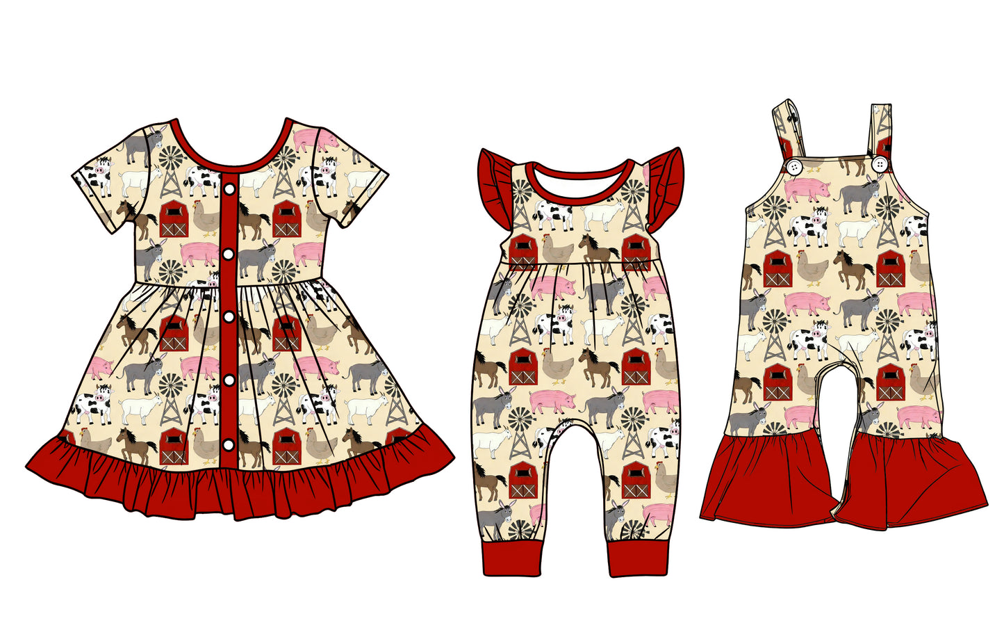 ( Moq 5 Each Style ) Baby Girls Kids Farm Animals Sibling Summer Romper Dress Jumpsuit
