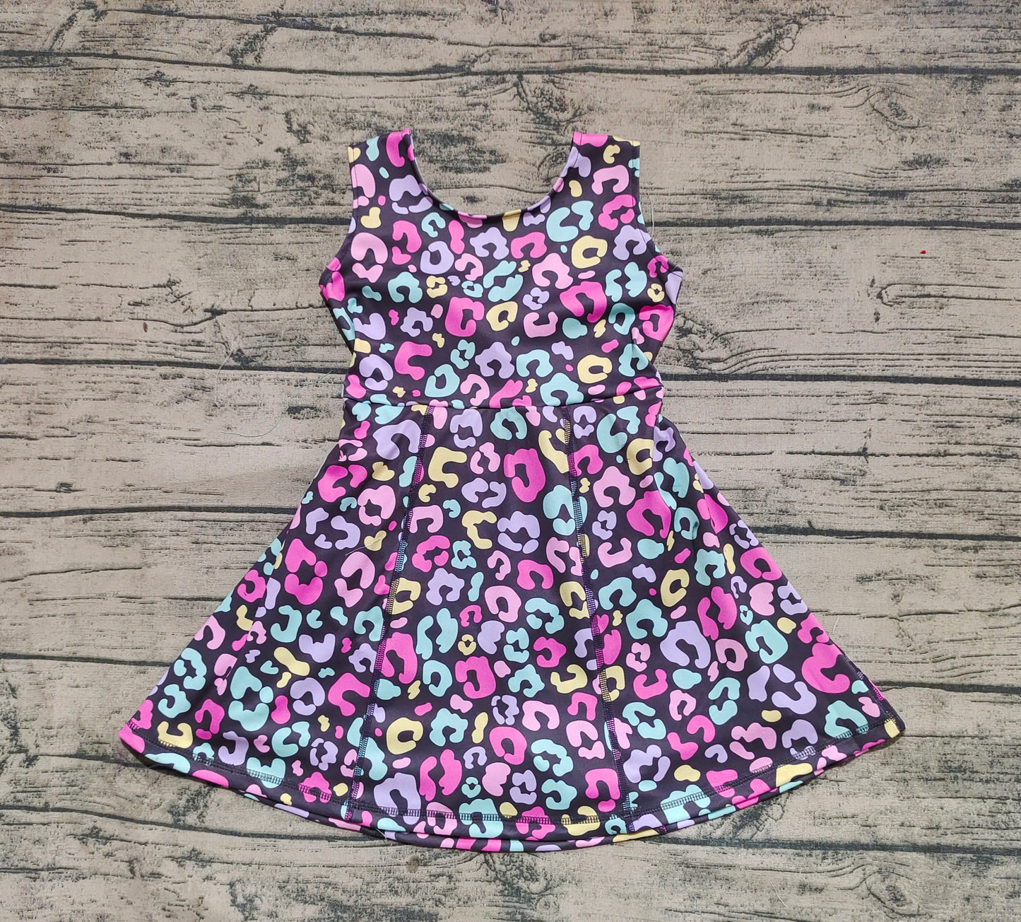 Preorder Baby Girl Sleeveless Colorful Leopard Yoga Active Wear Skort Knee Length Dress ( No moq )