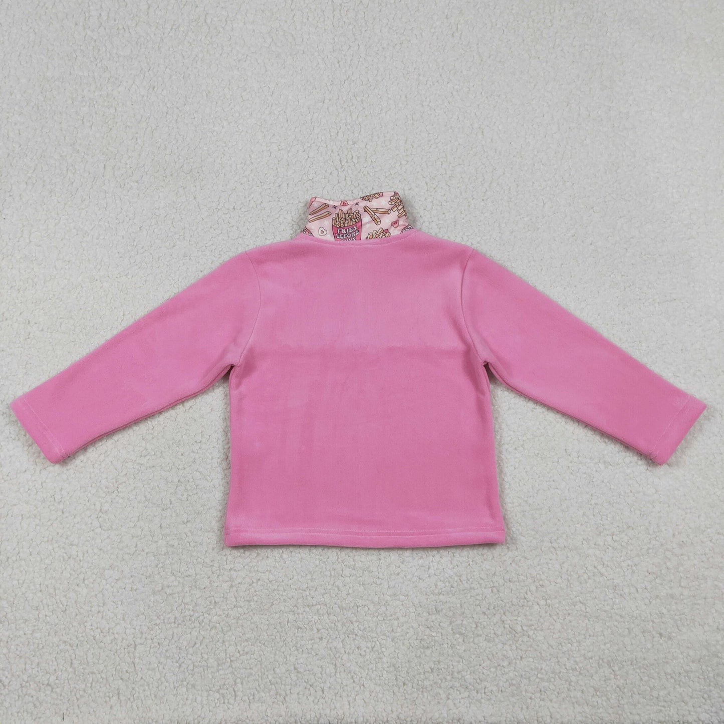 Baby Girls Pink Long Sleeves Chip Hearts Valentines Zipper Fleece Pullover Sweater RTS