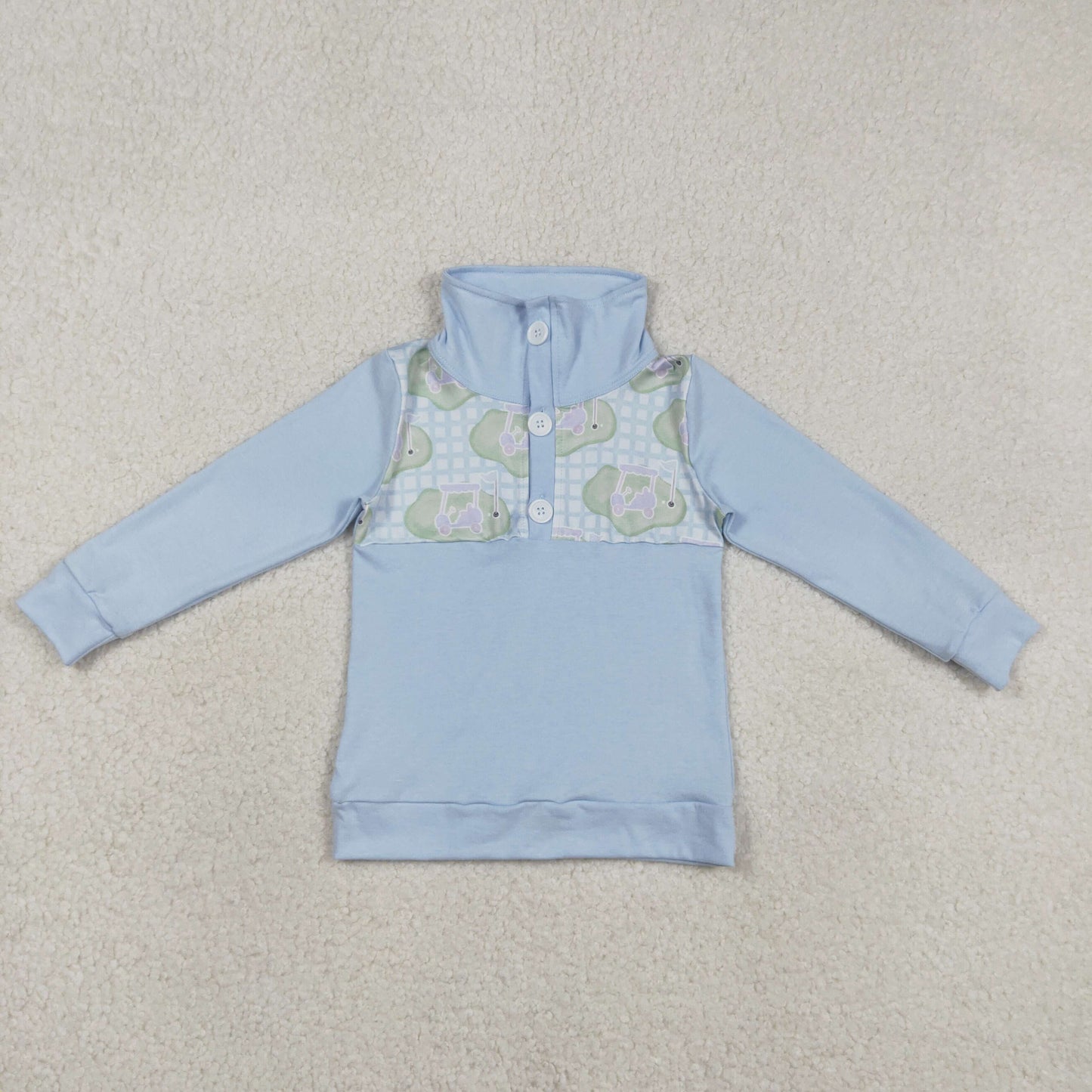 Baby Boys Blue Long Sleeves Golf Buttons Pullover Shirt RTS
