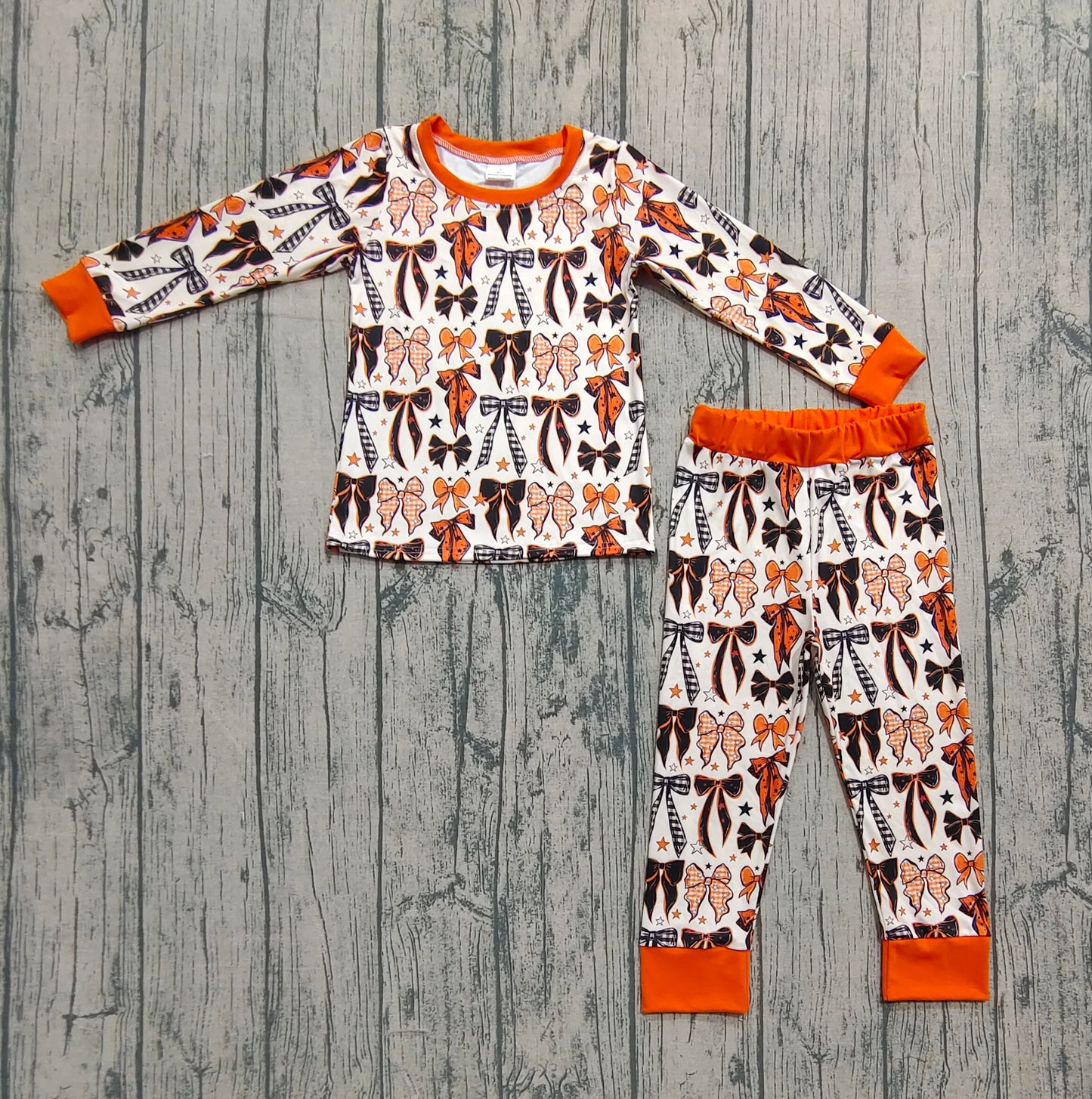 Baby Girl Long Sleeves Bows Stars Shirt Pants Pajamas Halloween Fall Set RTS
