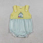 Sibling Baby Boys Girls Embroidery Cross Jesus Green Plaid Easter Rompers Sets RTS