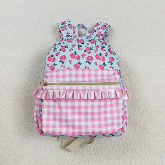 Baby Girl Flower Pink Checkered Backpack Bags