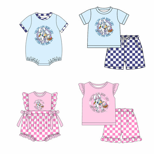 Baby Boy Girl Short Sleeves Easter Dogs Sibling Romper Clothes Set ( Moq 5 Each style )12.4