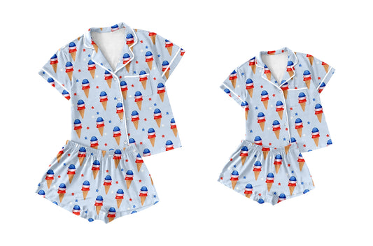 Baby Girl Toddler Adult Women July 4th Short Sleeves Shorts Sibling Family Shorts Pajamas Set ( Moq 5 Each Style )11.26