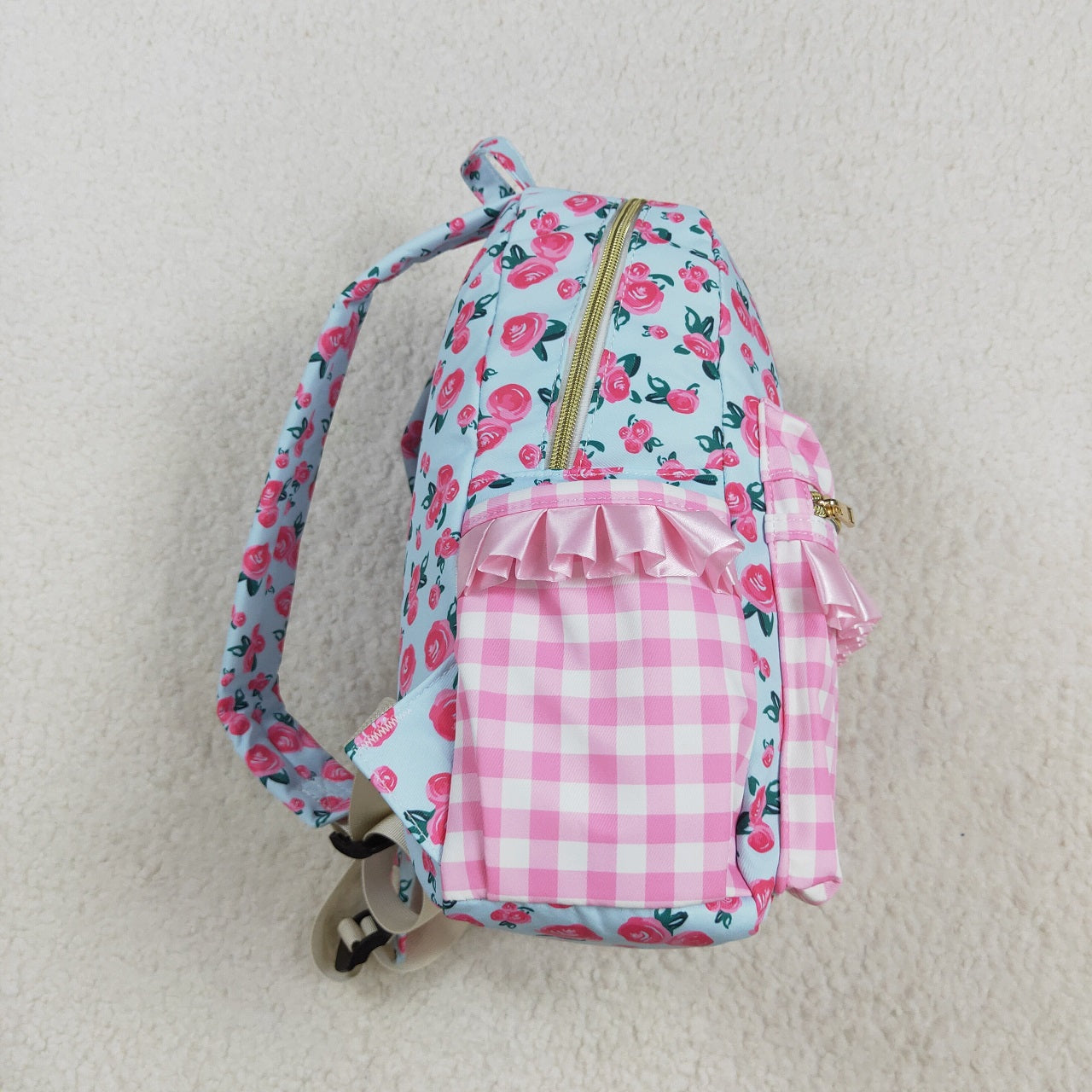 Baby Girl Flower Pink Checkered Backpack Bags