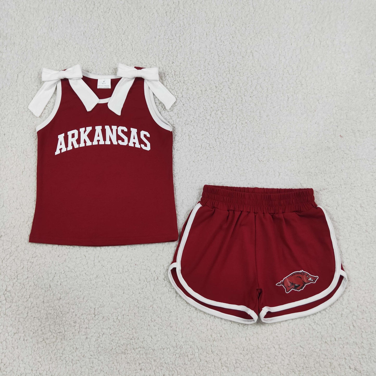 Baby Girls Kids Sleeveless Bows Cotton Shirt Pig Shorts Red Set Cheer Team Clothes RTS
