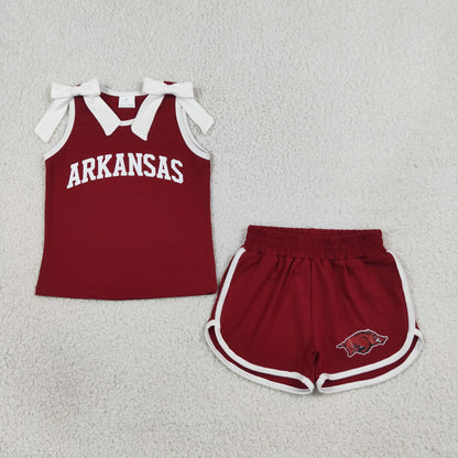 Sibling Baby Girls Kids Sleeveless Bows Cotton Shirts Shorts Sets Cheer Team Clothes RTS