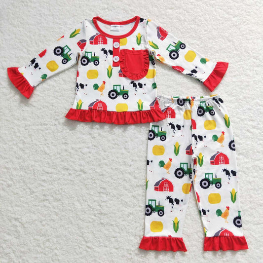 GLP0755 Baby Girl Long Sleeves Pocket Farm Pants Pajamas Outfit