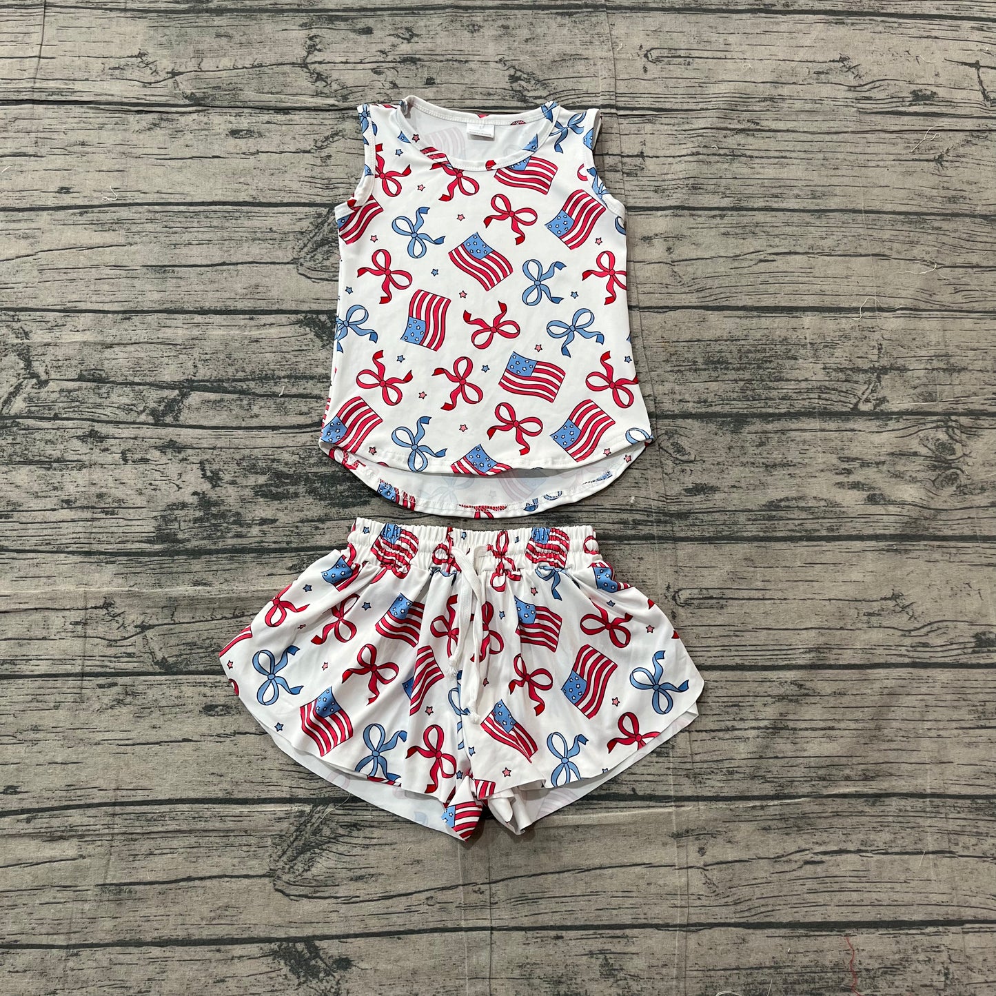 Baby Girls Kids Sleeveless Tops Bows Stars Flags Shorts Set 4th of July Clothes RTS