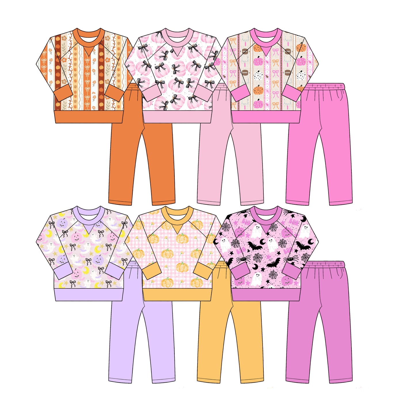 ( Moq 5 Each Style ) Sibling Baby Girls Kids Long Sleeves Pumpkins Pullovers Pants Sets Fall Clothes