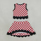 Baby Girls Kids Red Checked Shirt Scallop Bows Skirt Shorts Team Set Yoga Active Clothes RTS