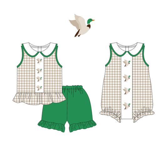 Baby Girl Sleeveless Ducks Checked Sibling Romper Set ( Moq 5 Each Style ) 3.17