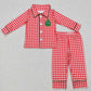 BLP0378 Christmas Baby Boy Long Sleeves Embroidery Tree Button Up Cardigan Red Plaid Pants Outfit Pajamas