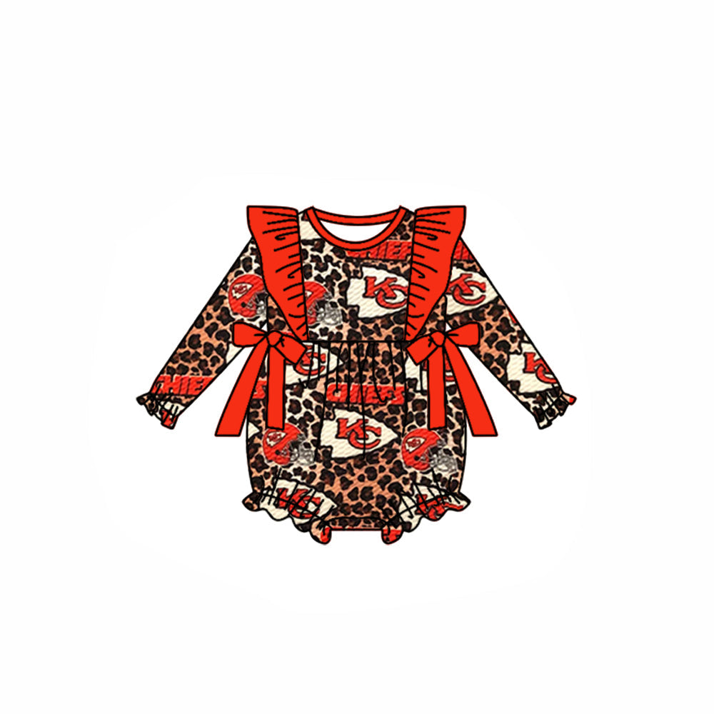 Baby Girl KC Leopard Baby Girl Bow Bubble Team Romper