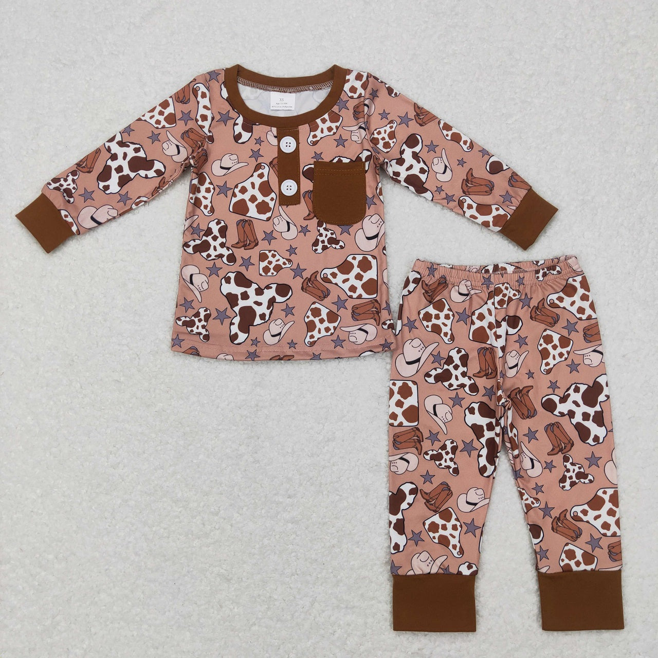 BLP0347 Baby Boy Long Sleeves Western Cow Print Pants Pajamas Outfit