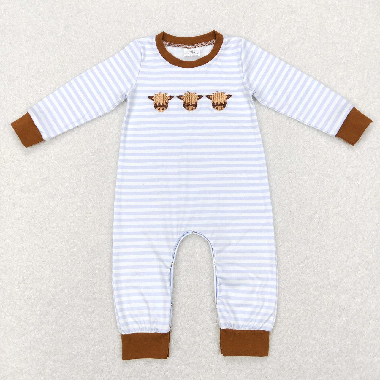 LR0723 Baby Boy Embroidery Cow Stripes Long Sleeves Romper