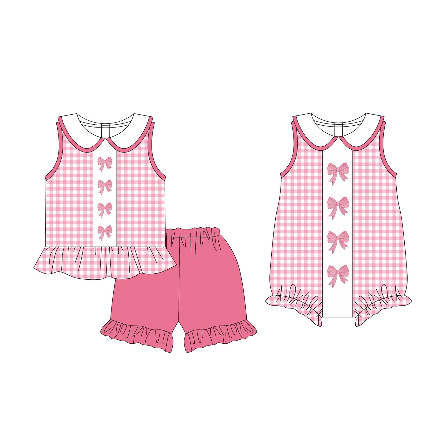 Baby Girl Pink Bows Checked Sibling Romper Set ( Moq 5 Each Style ) 3.17